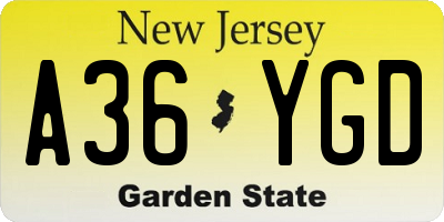 NJ license plate A36YGD
