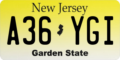 NJ license plate A36YGI