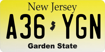 NJ license plate A36YGN
