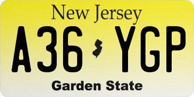 NJ license plate A36YGP