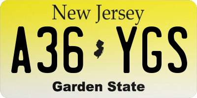 NJ license plate A36YGS