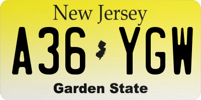 NJ license plate A36YGW