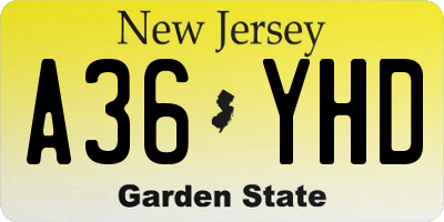 NJ license plate A36YHD