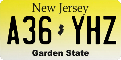 NJ license plate A36YHZ