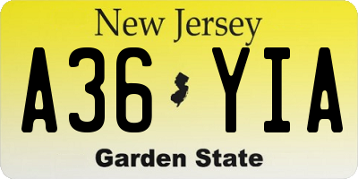 NJ license plate A36YIA