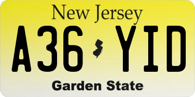 NJ license plate A36YID