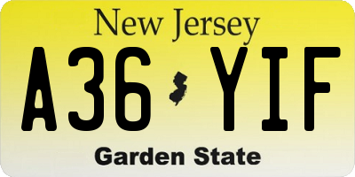 NJ license plate A36YIF