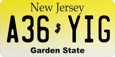 NJ license plate A36YIG