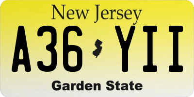 NJ license plate A36YII