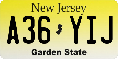 NJ license plate A36YIJ