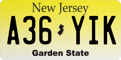 NJ license plate A36YIK