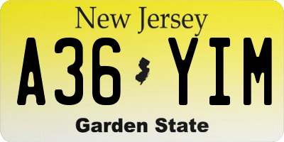 NJ license plate A36YIM