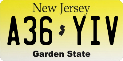 NJ license plate A36YIV