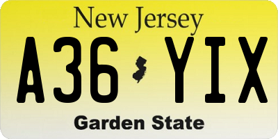 NJ license plate A36YIX