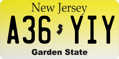 NJ license plate A36YIY