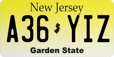 NJ license plate A36YIZ