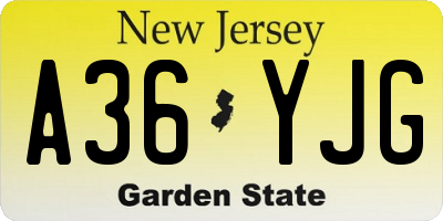 NJ license plate A36YJG