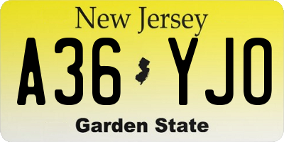 NJ license plate A36YJO