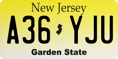 NJ license plate A36YJU
