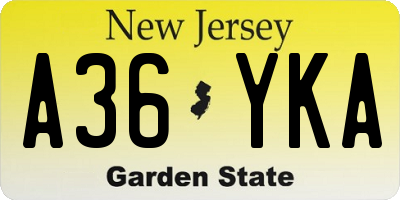 NJ license plate A36YKA