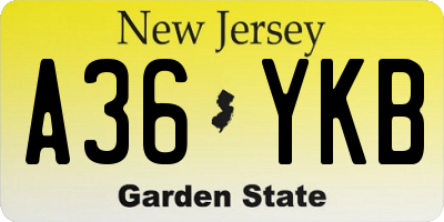 NJ license plate A36YKB