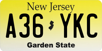 NJ license plate A36YKC