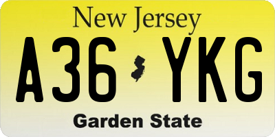 NJ license plate A36YKG