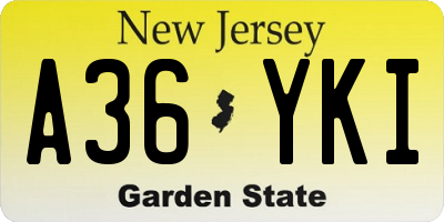 NJ license plate A36YKI