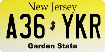NJ license plate A36YKR