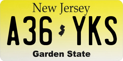 NJ license plate A36YKS