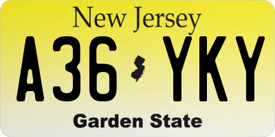 NJ license plate A36YKY