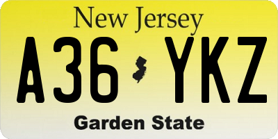 NJ license plate A36YKZ