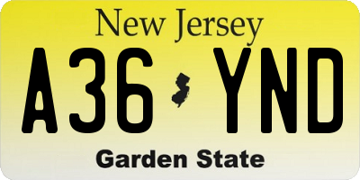 NJ license plate A36YND