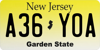 NJ license plate A36YOA