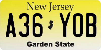 NJ license plate A36YOB