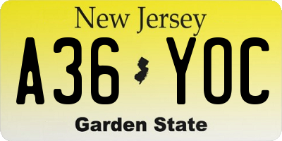 NJ license plate A36YOC