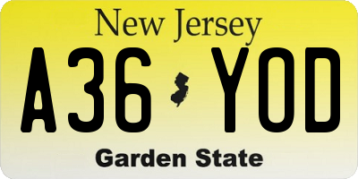 NJ license plate A36YOD
