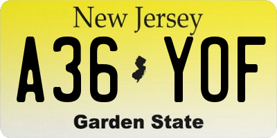 NJ license plate A36YOF