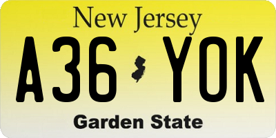 NJ license plate A36YOK