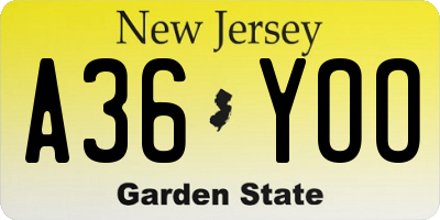 NJ license plate A36YOO