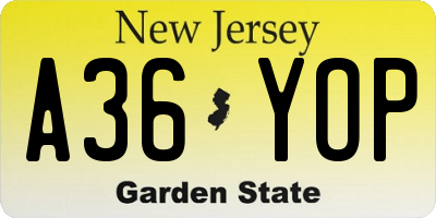 NJ license plate A36YOP