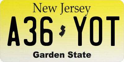 NJ license plate A36YOT