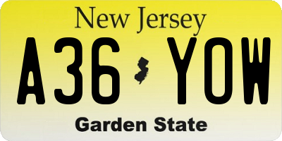 NJ license plate A36YOW
