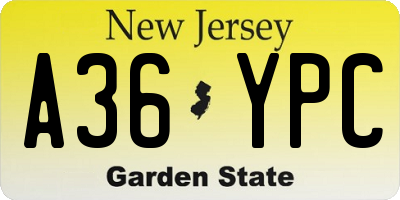 NJ license plate A36YPC