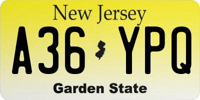 NJ license plate A36YPQ