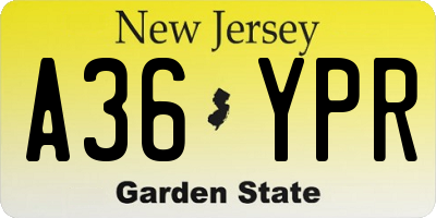 NJ license plate A36YPR