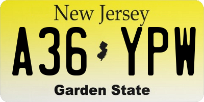 NJ license plate A36YPW