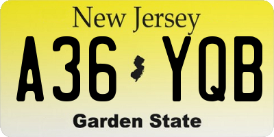NJ license plate A36YQB