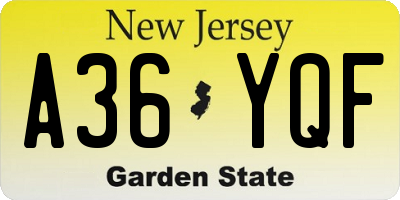 NJ license plate A36YQF