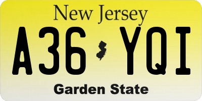 NJ license plate A36YQI